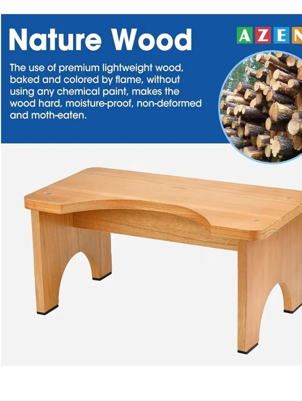 Squatty Potty AZEN natural wood toilet stool Lightweight 8.5